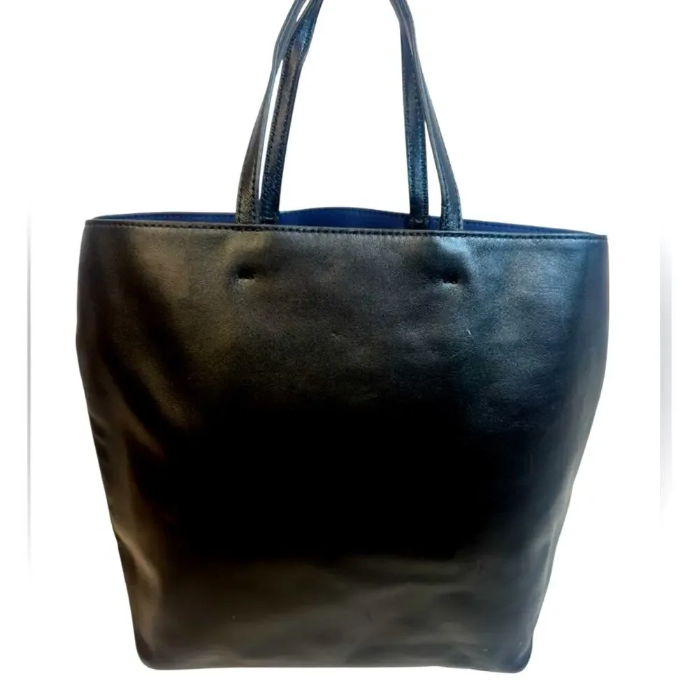 Tory Burch Black Leather Tote Bag with Gold Star Accents